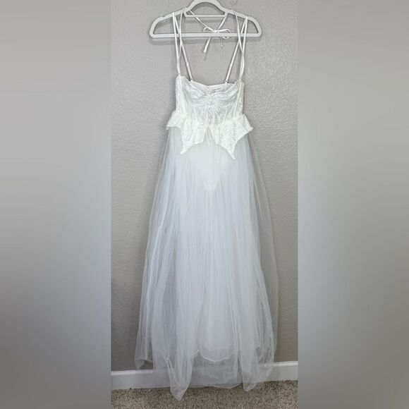 NEW For Love and Lemons x Free People Lily Corset Chiffon Maxi Dress White Small - Picture 7 of 15